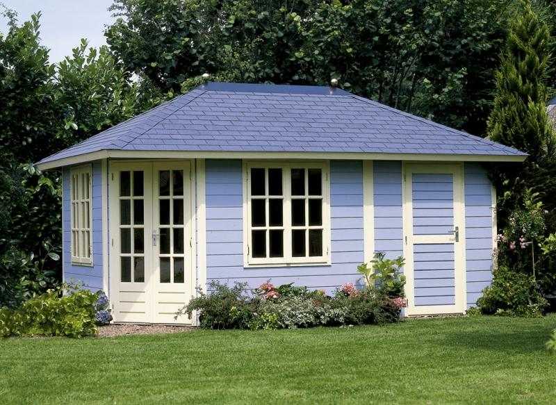 Log cabin garden blue design ideas
